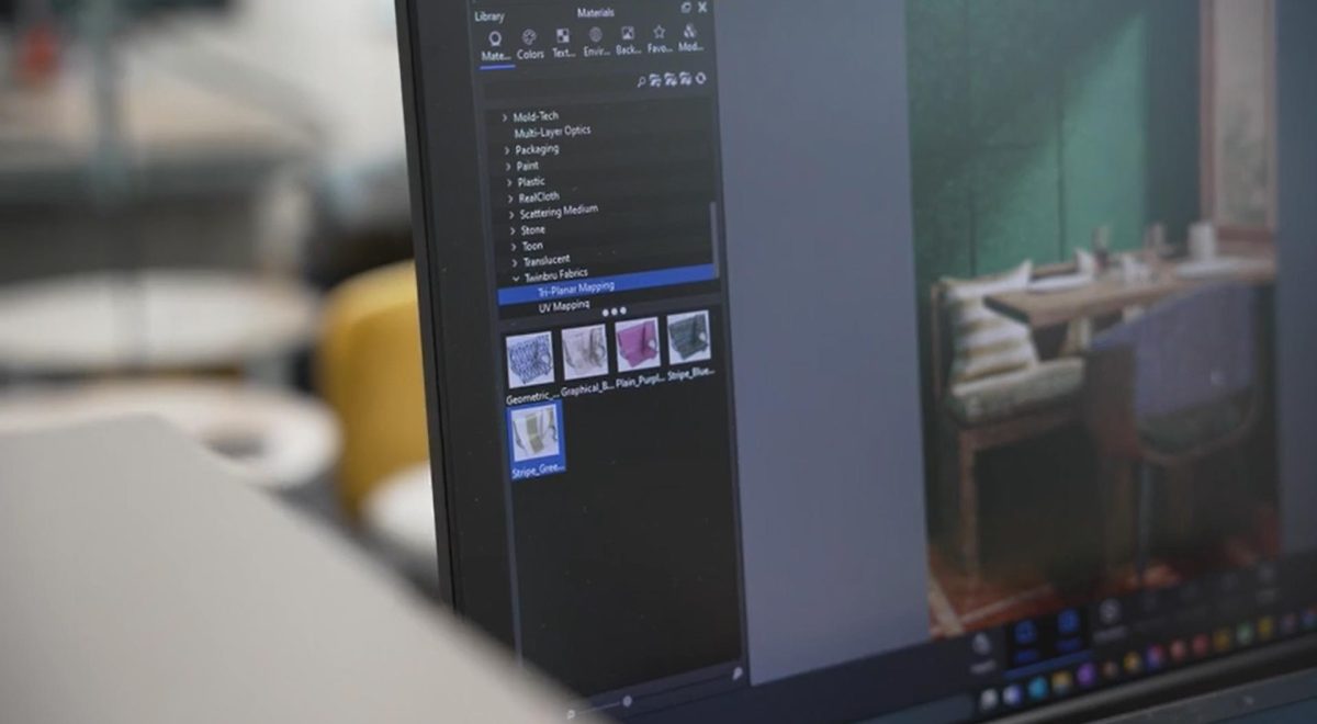 DMIx material library on screen during the Bru design process