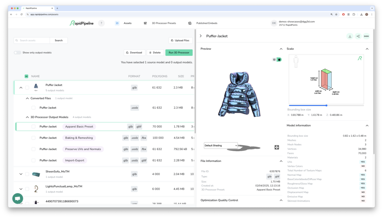 RapidPipeline 3D-Bekleidungsoptimierung