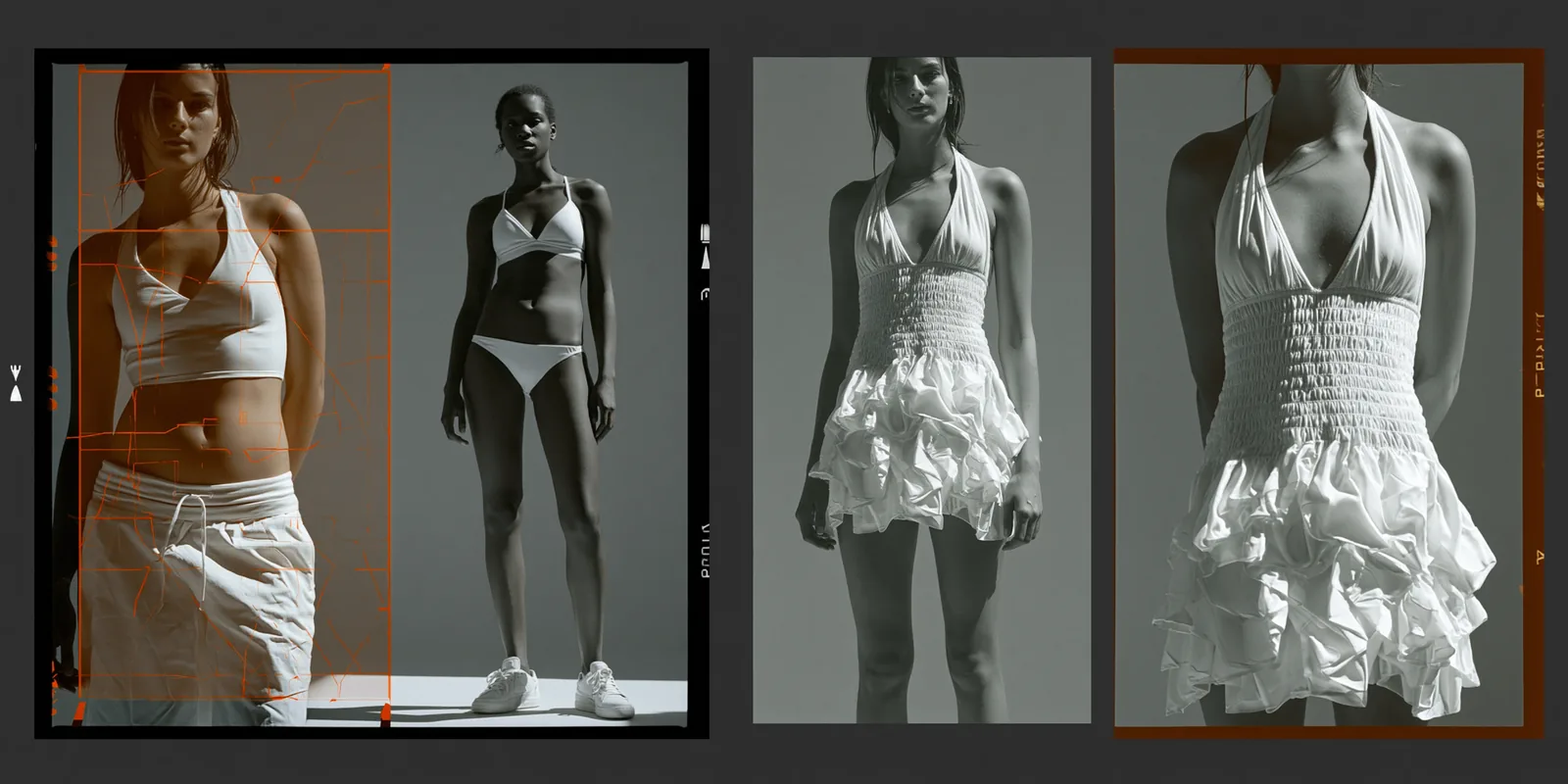 Four whites, four substrates, four readings: the same "white" reads differently across fabrics, finishes, and capture conditions.