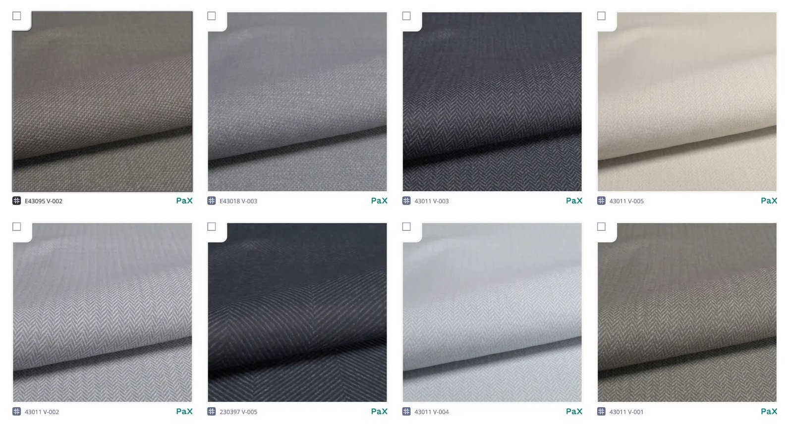 A range of eight digitized suiting fabrics in DMIx, each with its article number